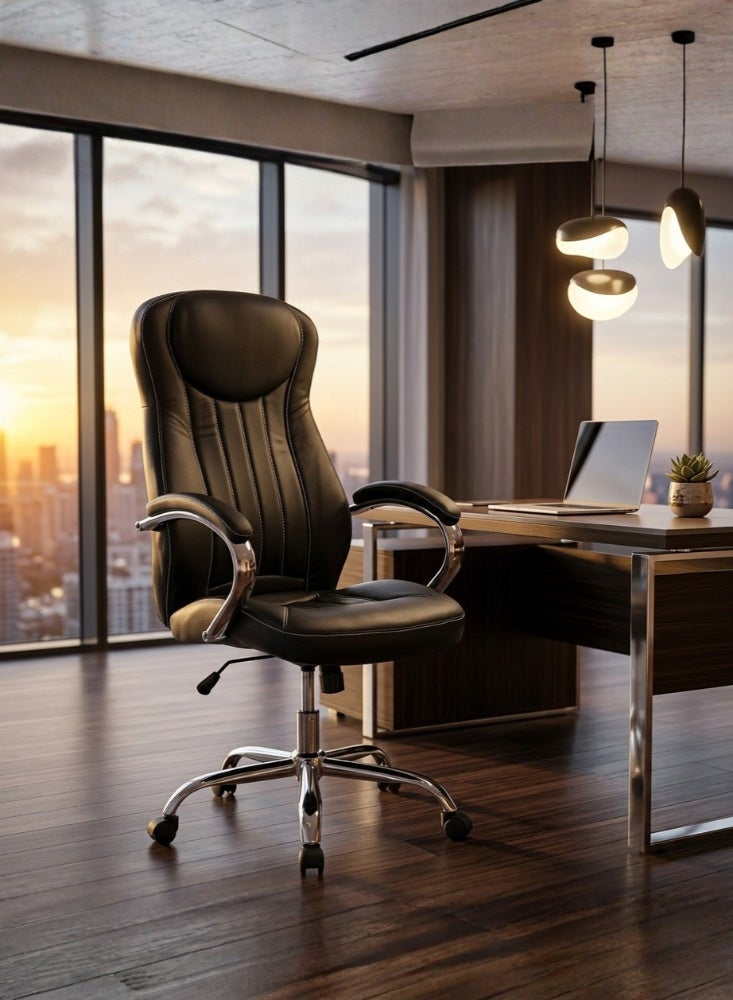 Karnak Cardella Ergonomic Office Chair | Leather Executive Mesh Lumbar Support Chair | Adjustable Height 360° Swivel Gaming Office Chair for Home & Office Furniture (Black) - Image 1