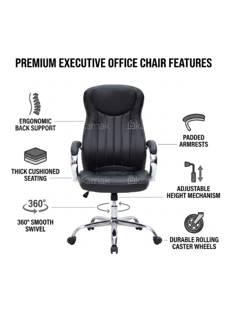 Karnak Cardella Ergonomic Office Chair | Leather Executive Mesh Lumbar Support Chair | Adjustable Height 360° Swivel Gaming Office Chair for Home & Office Furniture (Black) - Image 2