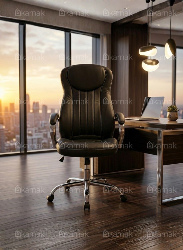 Karnak Cardella Ergonomic Office Chair | Leather Executive Mesh Lumbar Support Chair | Adjustable Height 360° Swivel Gaming Office Chair for Home & Office Furniture (Black) - Image 3