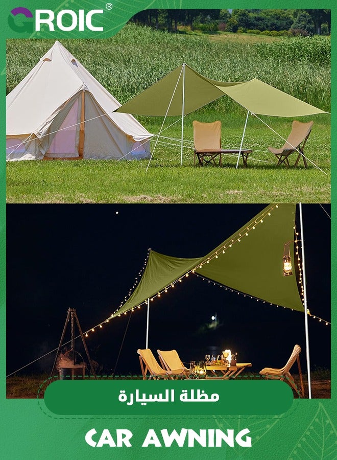 GROIC مظلة سيارة 3*1.5 متر، خيمة تخييم، مظلة تخييم، أرجوحة مقاومة للماء، مع 8 مسامير أرضية + 6 حبال رياح + مجموعة واحدة من عمود الألومنيوم الخفيف للغاية بطول 2 متر + الاستعانة بمصادر خارجية، سهلة التركيب، مظلة جانبية UV50+ لسيارات الدفع الرباعي/الشاحنات/الشاحنات الصغيرة - Image 4