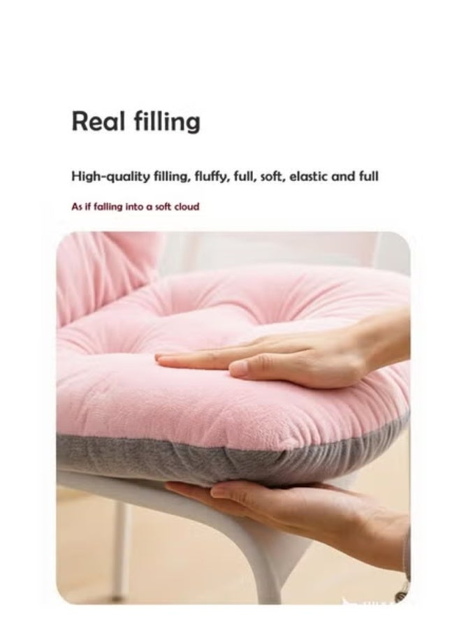 Chair Cushion, Integrated Seat  Back Thick Plush Chair Cushion with Backrest, Non-Slip Double Fixation Straps, Soft Flannel Velvet Fabric, High-Elastic PP Cotton Filling, Anti-Deform Tufted Chair Pad for Home Office, Dining Room, Bedroom, Living Room, Garden Patio, Car Seat, Floor, Travel, Meditation, Kids Play  Gift, Pink 38×45×42cm - Image 2