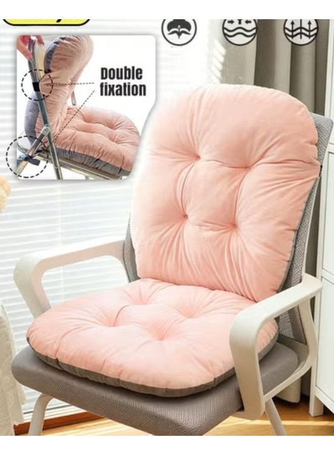 Chair Cushion, Integrated Seat  Back Thick Plush Chair Cushion with Backrest, Non-Slip Double Fixation Straps, Soft Flannel Velvet Fabric, High-Elastic PP Cotton Filling, Anti-Deform Tufted Chair Pad for Home Office, Dining Room, Bedroom, Living Room, Garden Patio, Car Seat, Floor, Travel, Meditation, Kids Play  Gift, Pink 38×45×42cm - Image 1