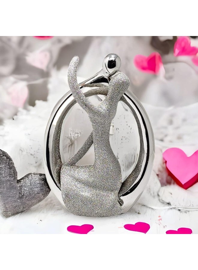 UPSCALE Valentine Gift for Girlfriend, Wife and Women| Large(24cm) Beautiful Love Couple Showpiece for Home Decor, Living Room| Silver & Glitter - Image 2