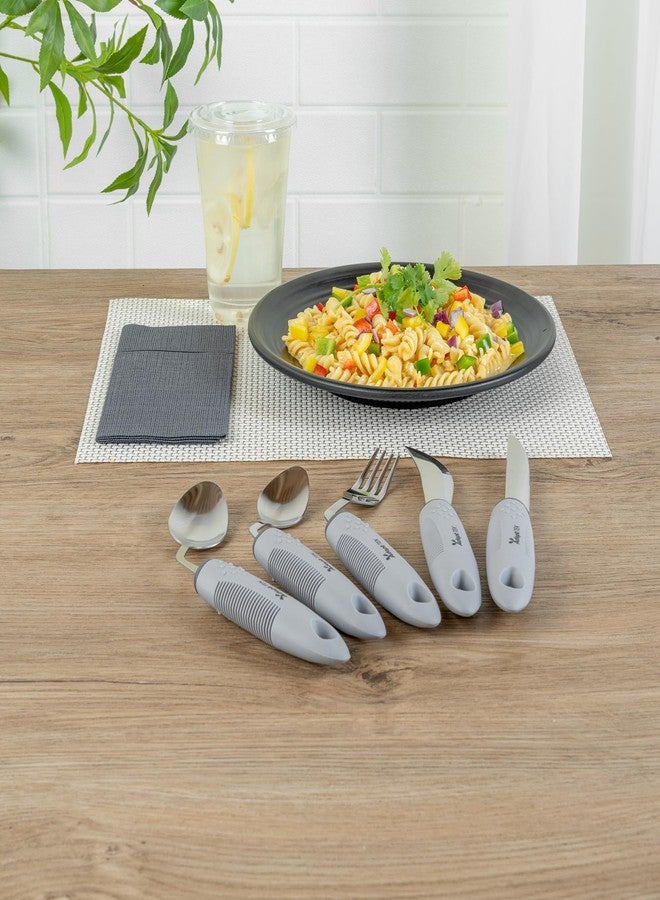 Restaurantware Adaptive Utensil Set (5-Piece Set) Gray Left-Hand Stainless Steel Adaptive Utensils Lightweight Non-Slip Easy Grip Spoons, Knives, Fork for Elderly, Arthritis, Tremors, Parkinson's - Image 3