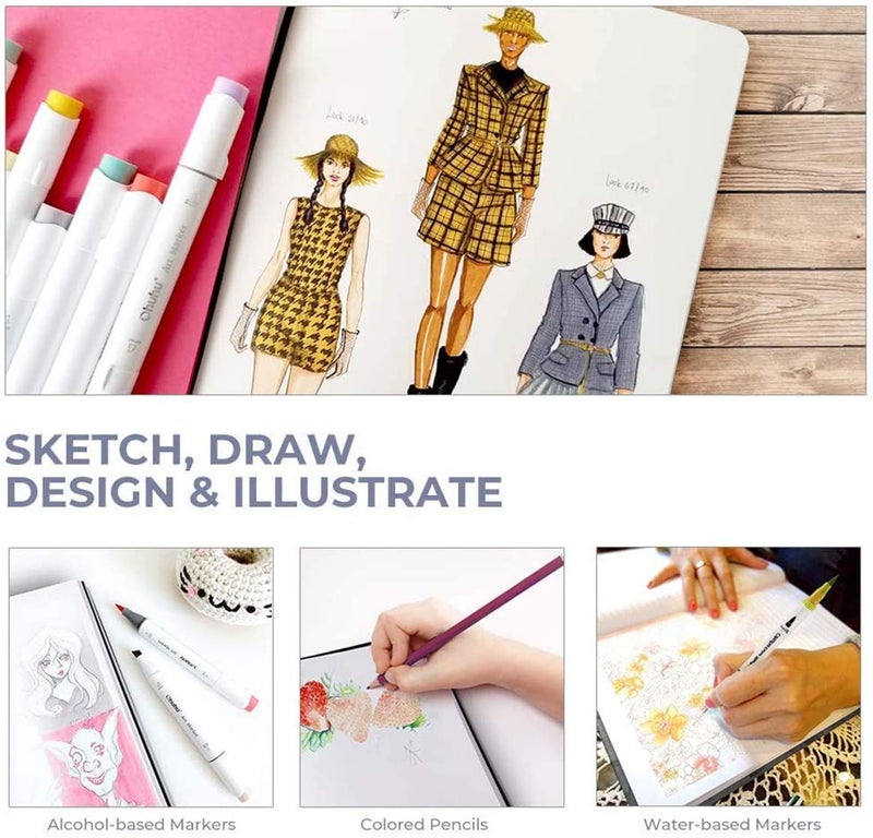 Ohuhu Sketchbook Marker Paper Pad: 8.3"x8.3" Square Art Sketch Book Drawing Papers 78 Sheets/156 Pages 120 lb/200 gsm Hardcover Sketching Books for Alcohol Markers Heavyweight Sketchpad Christmas Gift - Image 3