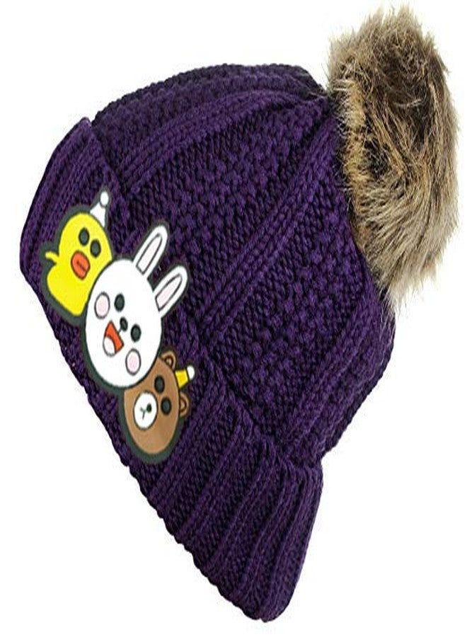 V3E قبعة صوفية محبوكة للأطفال من الأولاد والبنات مع كرات فاخرة (بنفسجي، 2-6 سنوات)  - Image 2