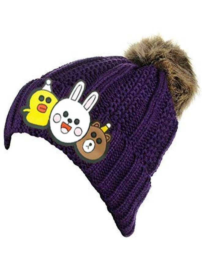 V3E قبعة صوفية محبوكة للأطفال من الأولاد والبنات مع كرات فاخرة (بنفسجي، 2-6 سنوات)  - Image 3