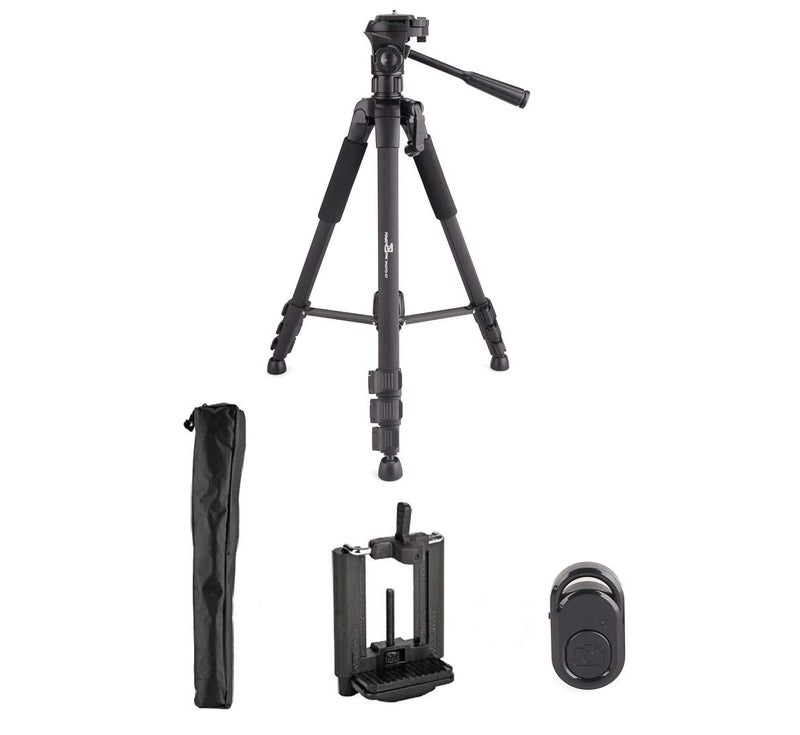 Powerpak Photo-X7 5ft 4 Section Aluminium Tripod for Smartphones & Cameras | 3-Way Pan Head | Lightweight Photo Video Camera Tripod with Bluetooth Remote and Mobile Holder for DSLR | Payload 4kg - Image 1