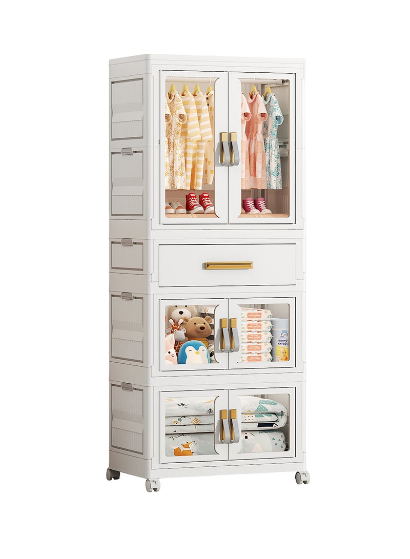 أولييرو خزانة بلاستيكية قابلة للطي 54×34×140 سم مع خزانة ملابس واحدة وخزانتين للتخزين ودرج واحد - Image 1