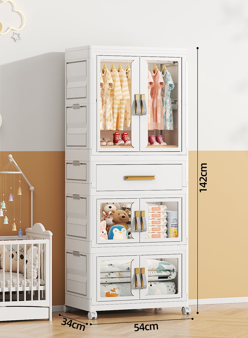 أولييرو خزانة بلاستيكية قابلة للطي 54×34×140 سم مع خزانة ملابس واحدة وخزانتين للتخزين ودرج واحد - Image 2