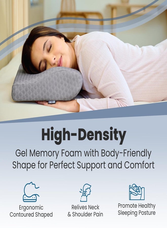 CareFoam Cervical Pillow | 2 Years Warranty | Ventilated Cooling Gel Memory Foam Orthopedic Pillow Neck Support Pillow for Sleeping, Neck & Shoulder Pain | Contour - Pack of 1 | Grey Jacquard Cover - Image 2
