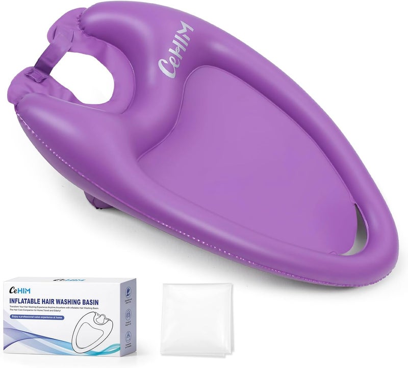 Cehim Inflatable Shampoo Basin - Portable Shampoo Bowl, Hair Washing Basin for Bedridden, Disabled,Injured, Hair Wash Tub for Dreadlocks and at Home Sink Washing (Purple, Large) - Image 1