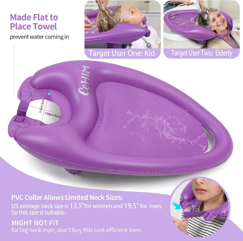 Cehim Inflatable Shampoo Basin - Portable Shampoo Bowl, Hair Washing Basin for Bedridden, Disabled,Injured, Hair Wash Tub for Dreadlocks and at Home Sink Washing (Purple, Large) - Image 2