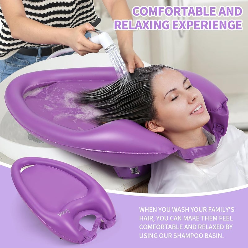 Cehim Inflatable Shampoo Basin - Portable Shampoo Bowl, Hair Washing Basin for Bedridden, Disabled,Injured, Hair Wash Tub for Dreadlocks and at Home Sink Washing (Purple, Large) - Image 4