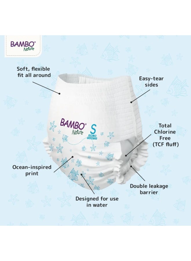 BAMBO NATURE Bambo Nature Premium Swim Nappy Pants | Small Size 7-12 kg | Disposable & Eco-Labelled | Perfect Swimming Nappies for Water Activities | Swim Nappies for Babies, 12 Paints  - Image 2