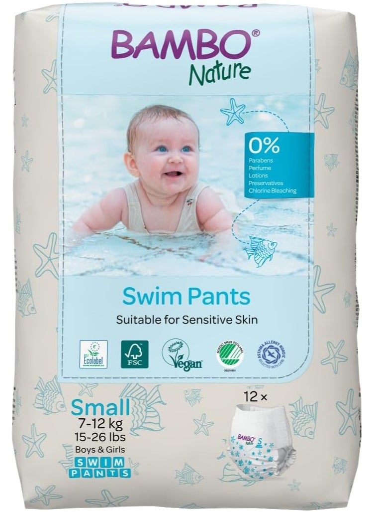 BAMBO NATURE Bambo Nature Premium Swim Nappy Pants | Small Size 7-12 kg | Disposable & Eco-Labelled | Perfect Swimming Nappies for Water Activities | Swim Nappies for Babies, 12 Paints  - Image 1