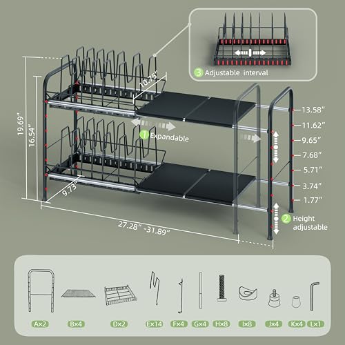 NETEL Adjustable Under Sink Organizers and Storage,Pots and Pans Organizer Under Kitchen Cabinet,Pan Lid Organizers Inside Cabinet,Expandable Cabinet Storage Shelf with Pan Rack and 14 Dividers - Image 2