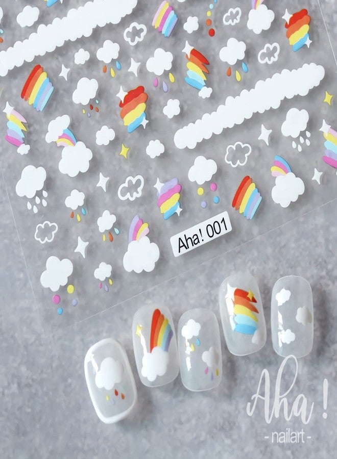 Tuklye 4 Sheets Stars Nail Art Stickers Decals 3D Self-Adhesive White Cloud Rainbow Moon Star AWN DIY Nail Decoration Fashion Charm Manicure Accessories for Women Girls Kids - Image 4
