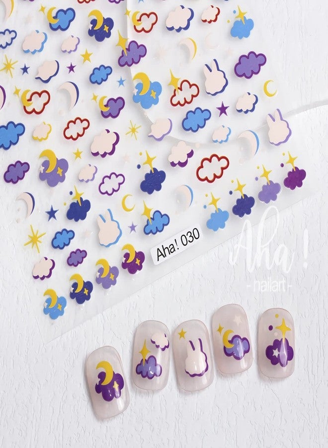 Tuklye 4 Sheets Stars Nail Art Stickers Decals 3D Self-Adhesive White Cloud Rainbow Moon Star AWN DIY Nail Decoration Fashion Charm Manicure Accessories for Women Girls Kids - Image 5