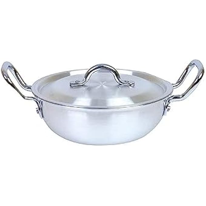 TAJ Aluminium Kadai With Lid Silver 6L - Image 1