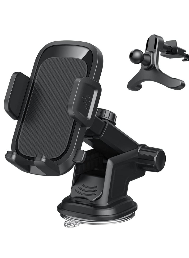 Car Phone Holder, Air Vent Mount, Dashboard Phone Holder Auto Suction Cup for Windshield/Smooth Desktop/Tile Wall, 360° Rotation&Extended Arm, Compatible with iPhone, Samsung, All 4''-7'' - Image 1