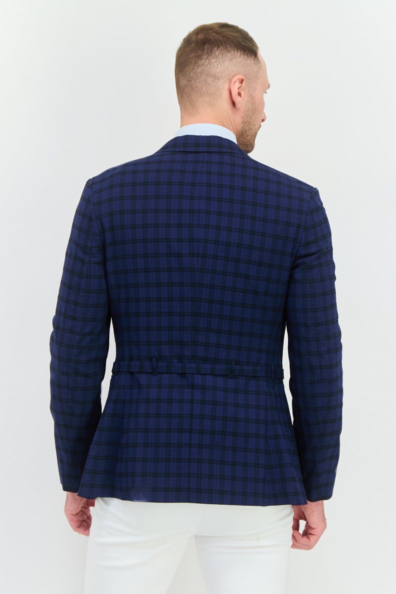 Asos Design Men Skinny Fit Plaid Semi-Formal Blazer, Blue - Image 3