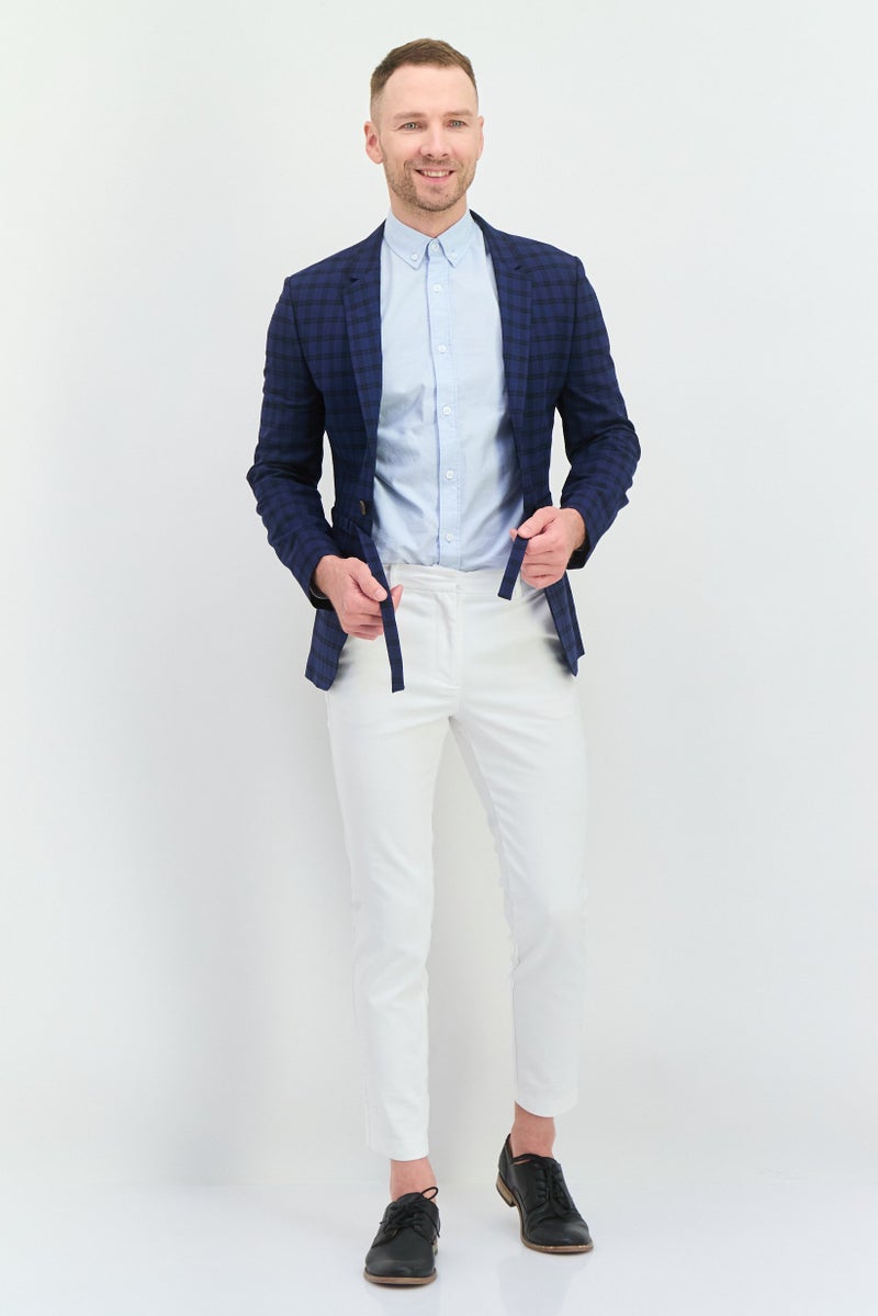 Asos Design Men Skinny Fit Plaid Semi-Formal Blazer, Blue - Image 4