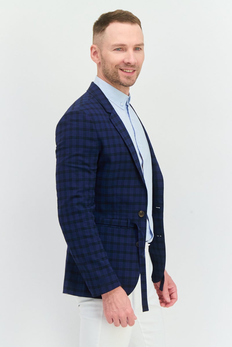 Asos Design Men Skinny Fit Plaid Semi-Formal Blazer, Blue - Image 2
