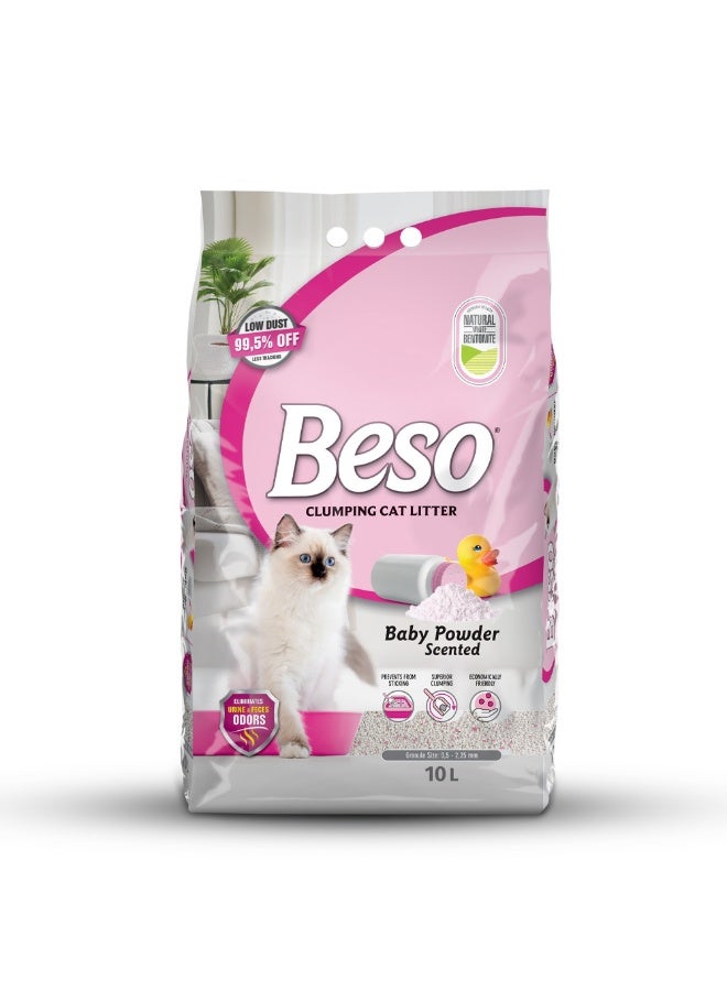 بيسو رمل قطط بيسو المتكتل برائحة بودرة الأطفال – تحكم قوي في الروائح وتكتل سريع مع انتعاش دائم 10 كجم - Image 1