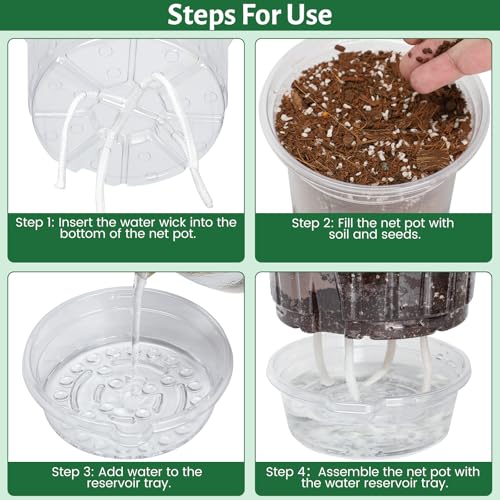 Bluepro 12 Pack 6.5 Inch Clear Self Watering Plant Pots with Bottom Water Tray & Watering Rope, Transparent Nursery Pots with Drainage for Seedlings, Herbs, and Houseplants - Image 3