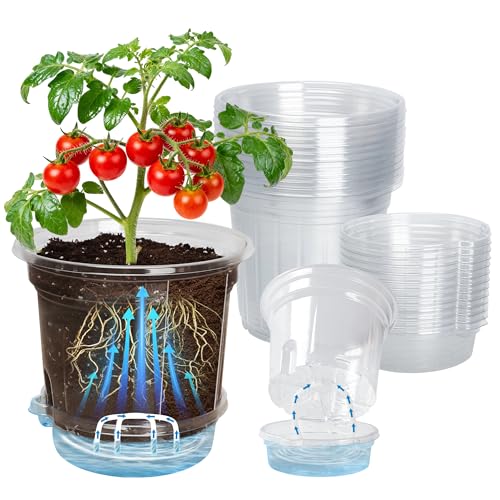 Bluepro 12 Pack 6.5 Inch Clear Self Watering Plant Pots with Bottom Water Tray & Watering Rope, Transparent Nursery Pots with Drainage for Seedlings, Herbs, and Houseplants - Image 1