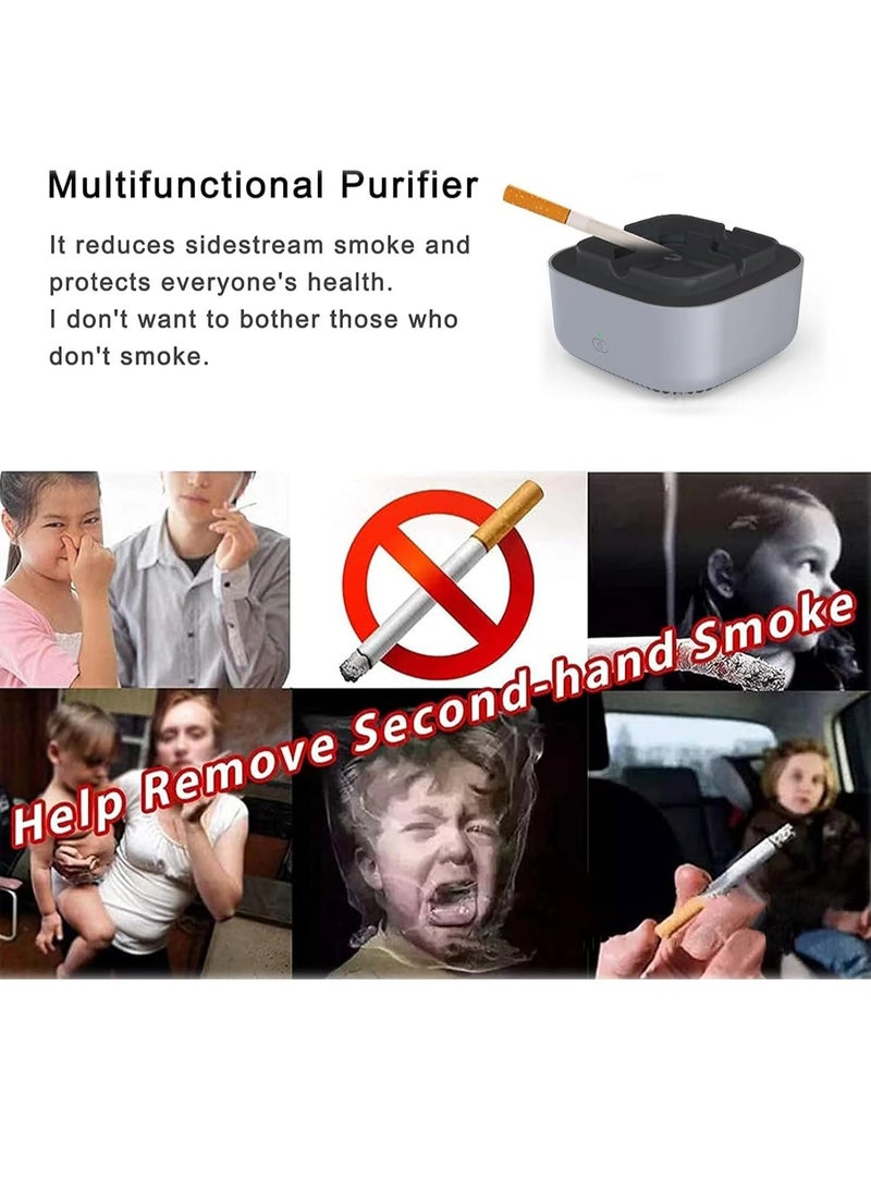 2-in-1 Multifunctional Smokeless Ashtray Air Purifier USB Rechargeable Ashtray Home Ashtrays Portable Ash Tray for Home Indoor Office (Grey)