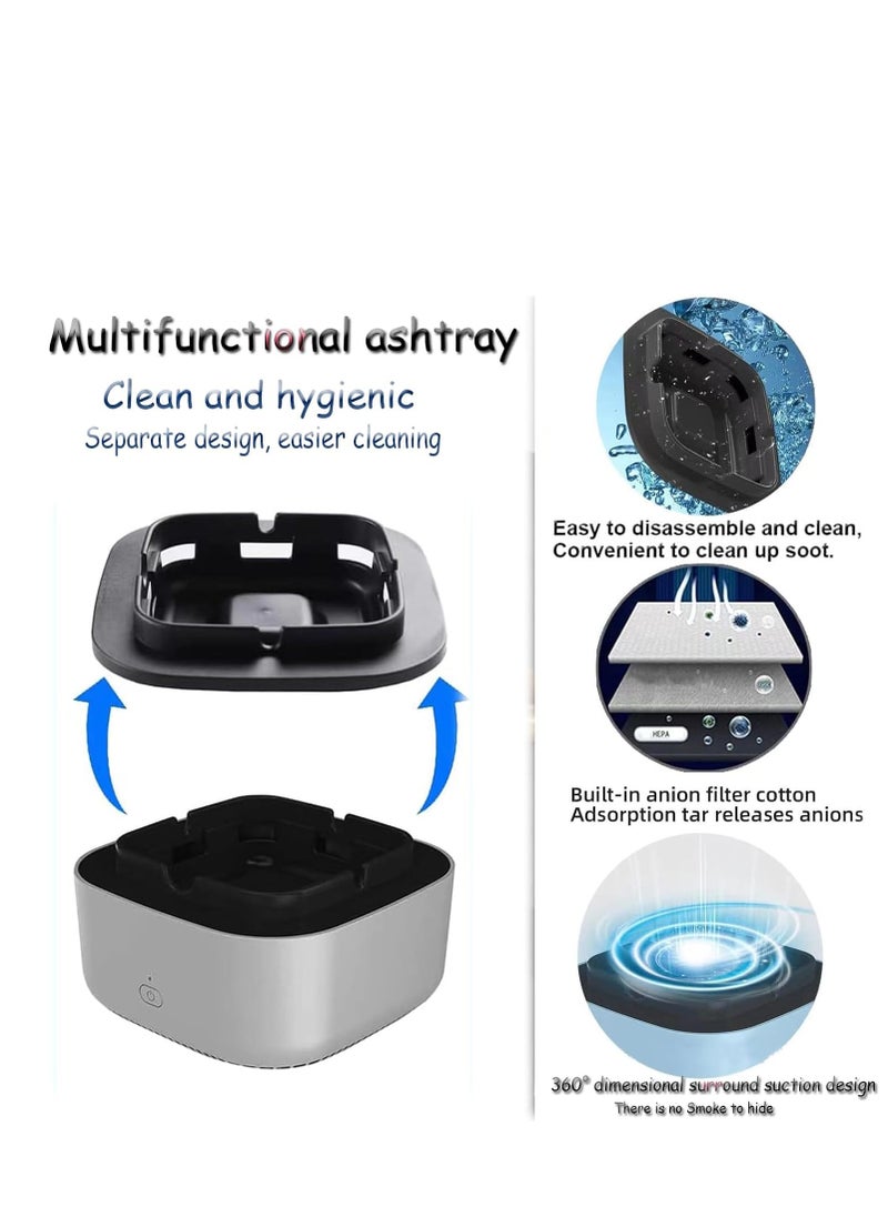 2-in-1 Multifunctional Smokeless Ashtray Air Purifier USB Rechargeable Ashtray Home Ashtrays Portable Ash Tray for Home Indoor Office (Grey)