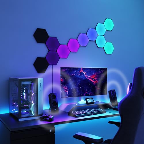 Nanoleaf Shapes LED Wall Lights, RGBW Smart Wall Panels with 16M+ Color, Compatible with Alexa & Google Assistant, Music Sync, Screen Mirror, Wall Lights Expansion Pack (Black Hexagons 3 Pack) - Image 5