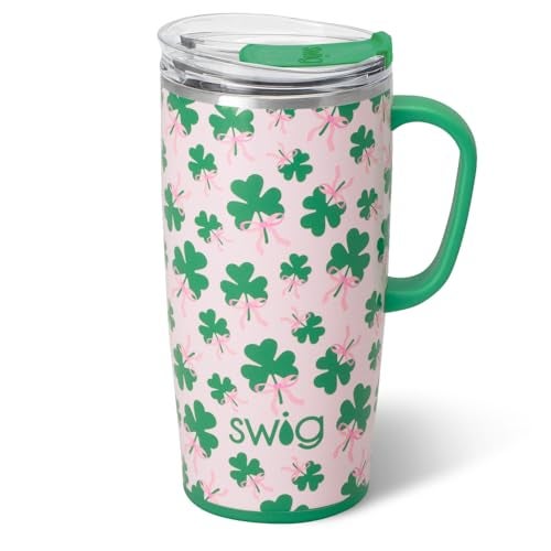 Swig Life 22oz Travel Mug Insulated Tumbler with Handle and Lid Travel Coffee Mug Cup Holder Friendly Stainless Steel 22 oz Tumbler Reusable Insulated with Lid Clover Crush - Image 1