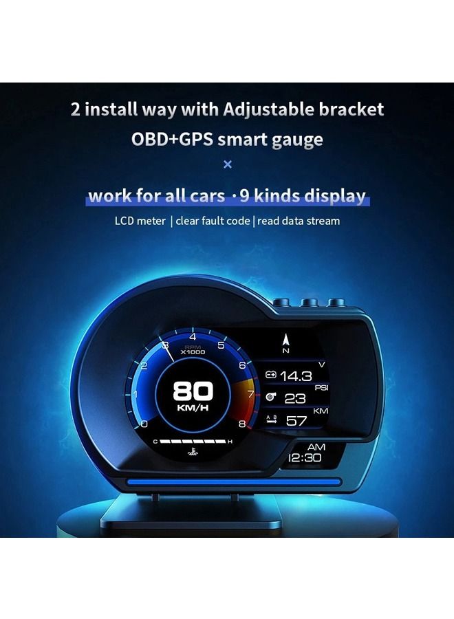 Car Hud Obd2 Display, Ap‑6 Car Heads Up Display GPS Smart Digital Speedometer Gauge Display LCD Dual System, Head Up Car Hud Device for Vehicles Cars, Cool Car Gadgets