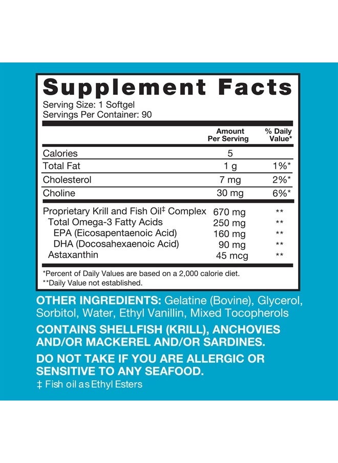 Qunol - Advanced Omega 3 Krill and Fish Oil Complex, 10x Better Bioavailability, One Pill Dose, 250mg EPA & DHA, Supports Brain, Eye, Heart and Joint Health, 90 Count (Pack of 1) - Image 1
