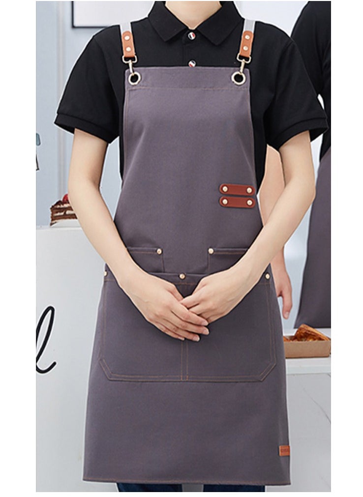 Loquat Adjustable Double Shoulder Chef Apron Waterproof and Oilproof Kitchen Apron Grey Color 
