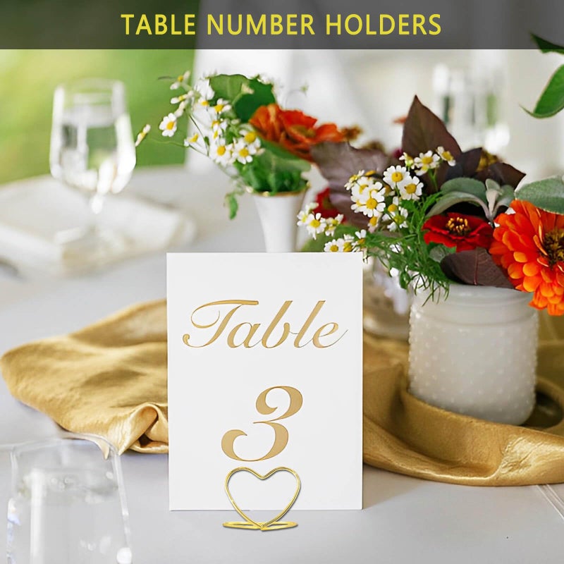 CUNGLIN Gold Table Number Place Card Holders 32 PCS, Small Heart Shape Card Stand Business Card Card Holders for Wedding Mini Photo Playing Cards Holder Picture Photo Menu Memo Christmas Card Clips - Image 5