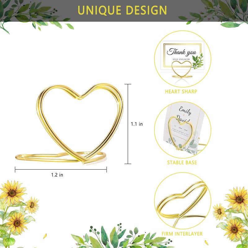 CUNGLIN Gold Table Number Place Card Holders 32 PCS, Small Heart Shape Card Stand Business Card Card Holders for Wedding Mini Photo Playing Cards Holder Picture Photo Menu Memo Christmas Card Clips - Image 2