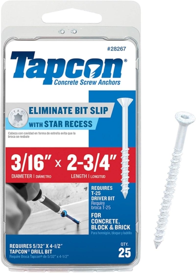 28267 3/16x2-3/4 White Star Drive Bugle Head Concrete Anchors 25/Box