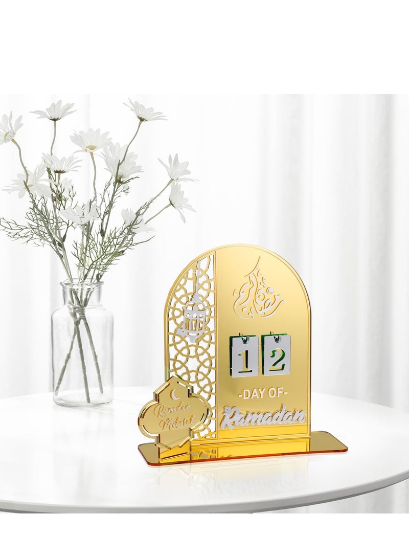 تقويم مجيء رمضان، تقويم العد التنازلي لعيد مبارك من الأكريليك للديكور، 30 يومًا حتى العيد، هدية رمضان للأطفال، زينة رمضان المنزلية (ذهبي) - Image 2