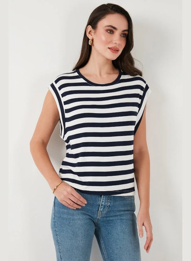 Lela Lela Striped Oversize Fit Crew Neck T Shirt Women's T SHIRT 5866103