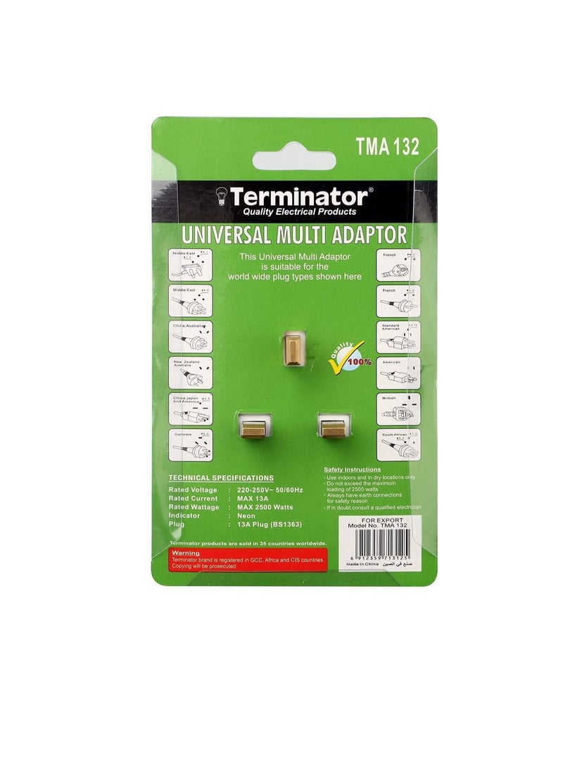 Terminator Terminator 3 Way Universal Multi Adapter With Long Switches 13A Plug  - Image 3