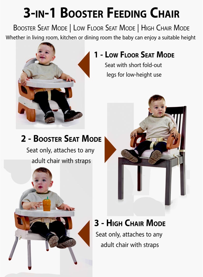 Toshionics 3-in-1 Convertible Baby Booster Feeding Chair For Infants with Removable Tray, High Chair and Floor Seat Modes Portable Children Dining Chair Foldable Toddler Seat with Safety Harness and Adjustable Straps Belt Travel-Friendly for Indoor & Outdoor Use 6–24 Months - Image 2