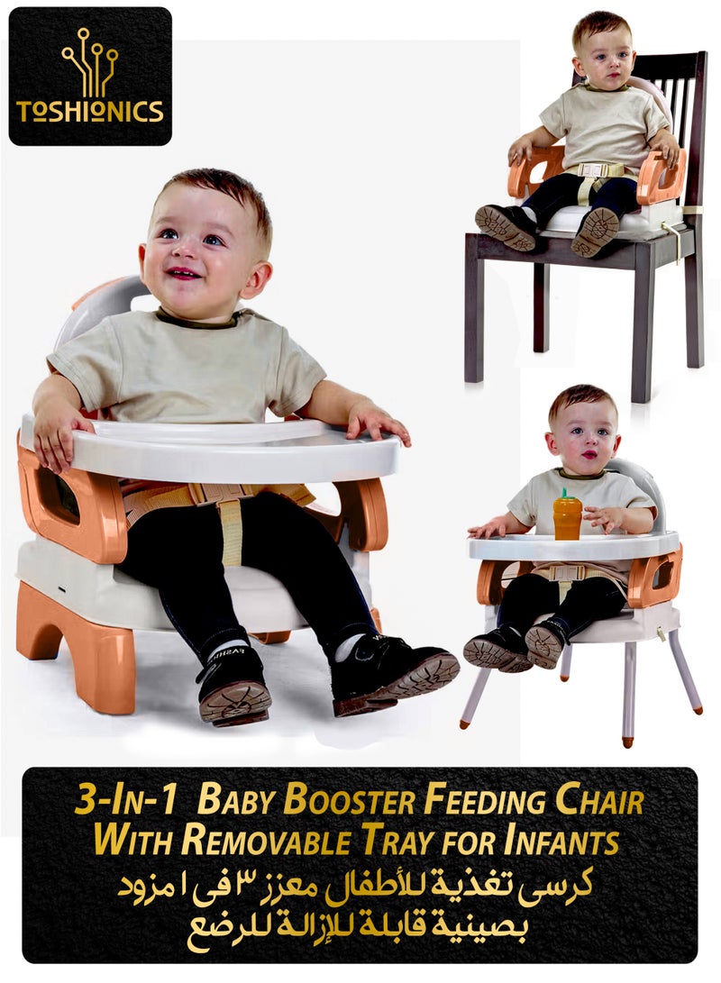 Toshionics 3-in-1 Convertible Baby Booster Feeding Chair For Infants with Removable Tray, High Chair and Floor Seat Modes Portable Children Dining Chair Foldable Toddler Seat with Safety Harness and Adjustable Straps Belt Travel-Friendly for Indoor & Outdoor Use 6–24 Months - Image 1