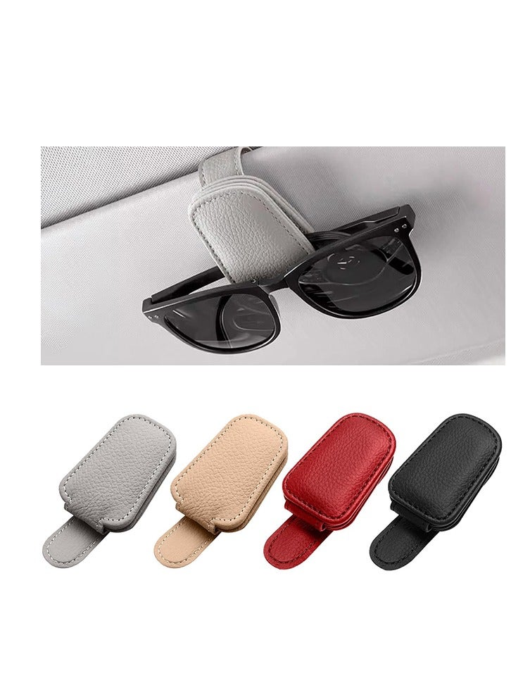 Tersely Sunglasses Holder for Car Visor Universal Magnetic Adsorbed Leather Eyeglasses Holder Glasses Hanging Storage Clip Car Visor Accessories Ticket Card Clip for Car Accessories Parts(Grey)