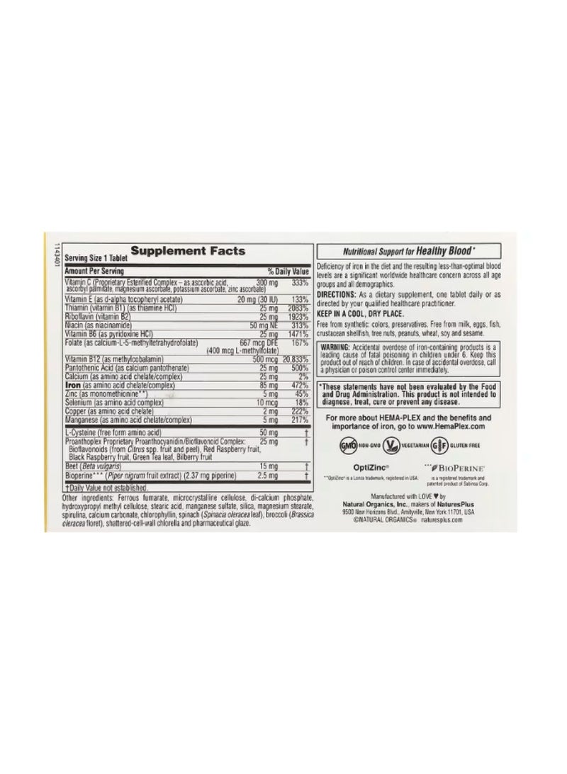 Nature's Plus Hema-Plex Iron with Essential Nutrients 10 Tablets - Image 2