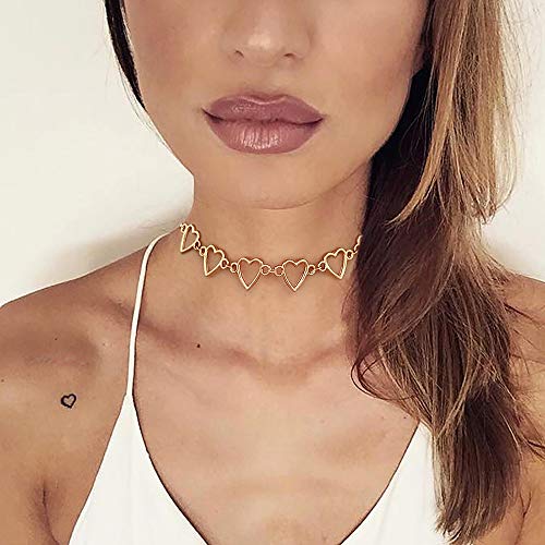 Suyi Choker Necklace - Simple Heart Chain Choker Statement Clavicle Necklace Gift for Women Necklace Jewerly HeartGold - Image 2