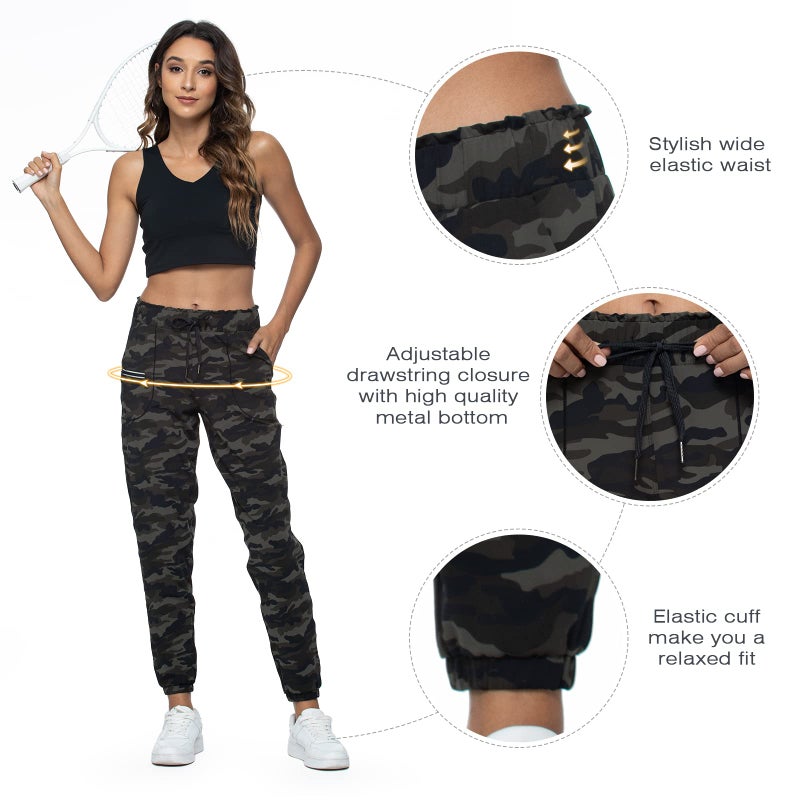 Haowind Joggers for Women with Pockets Elastic Waist Workout Sport Gym Pants Comfy Lounge Yoga Running Pants(Green Camo L) - Image 5